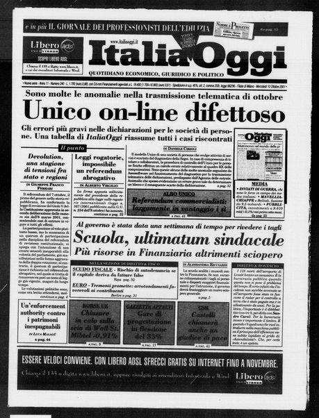 Italia oggi : quotidiano di economia finanza e politica